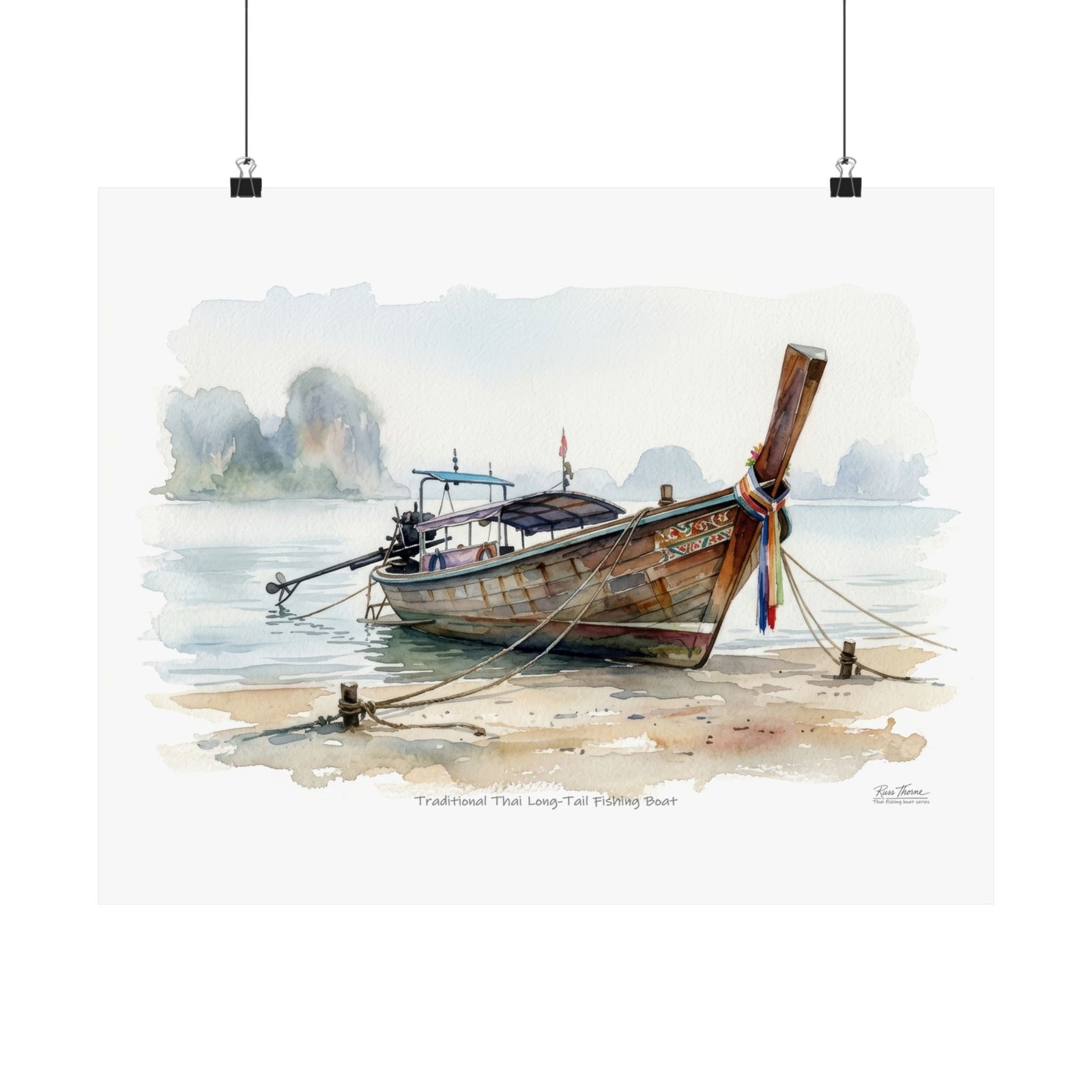 Thai Longtail Boat Watercolor – Traditional Island Fishing Boat Art Print - Image 3