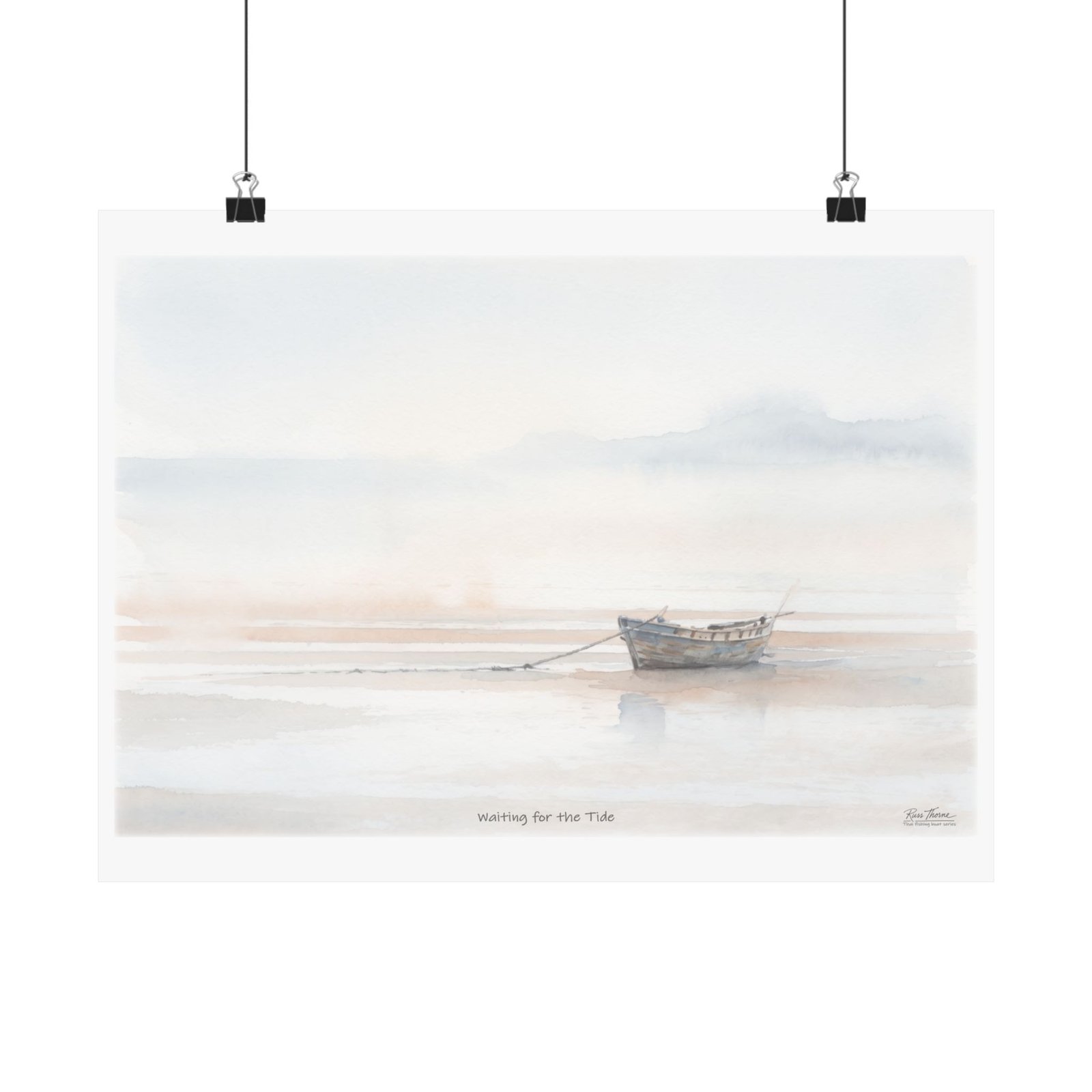 Waiting for the Tide – Coastal Watercolor Fishing Boat Art Print - Image 25