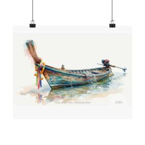 Thai Longtail Fishing Boat Watercolor – Tropical Coastal Thailand Art Print