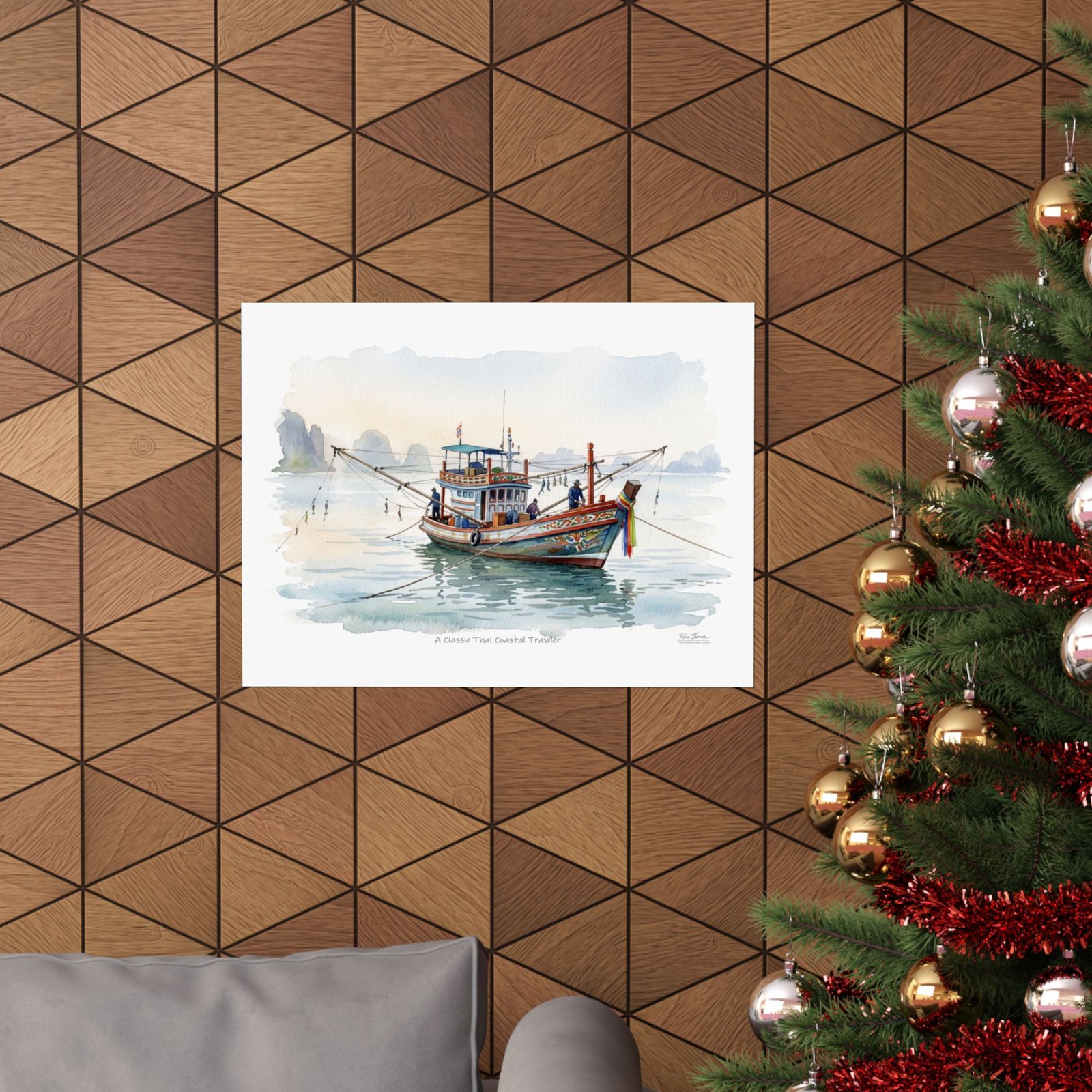 Classic Thai Coastal Trawler Watercolor – Traditional Thailand Fishing Boat Art Print - Image 16