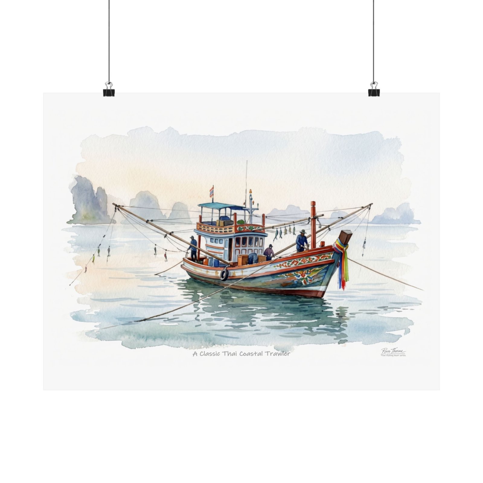 Classic Thai Coastal Trawler Watercolor – Traditional Thailand Fishing Boat Art Print - Image 13
