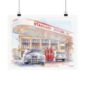 Vintage Gas Station Matte Poster — Standard Service — Los Angeles, 1946