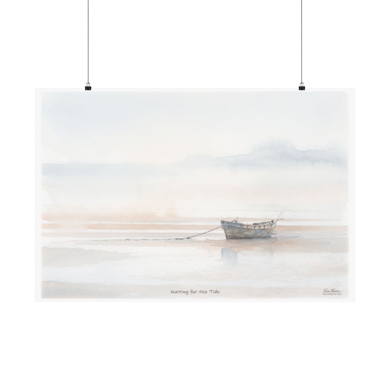 Waiting for the Tide – Coastal Watercolor Fishing Boat Art Print - Image 21
