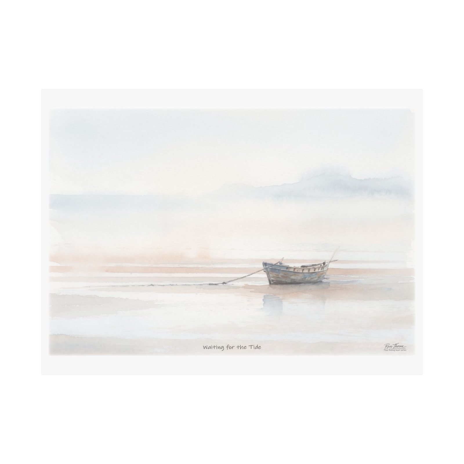 Waiting for the Tide – Coastal Watercolor Fishing Boat Art Print - Image 26