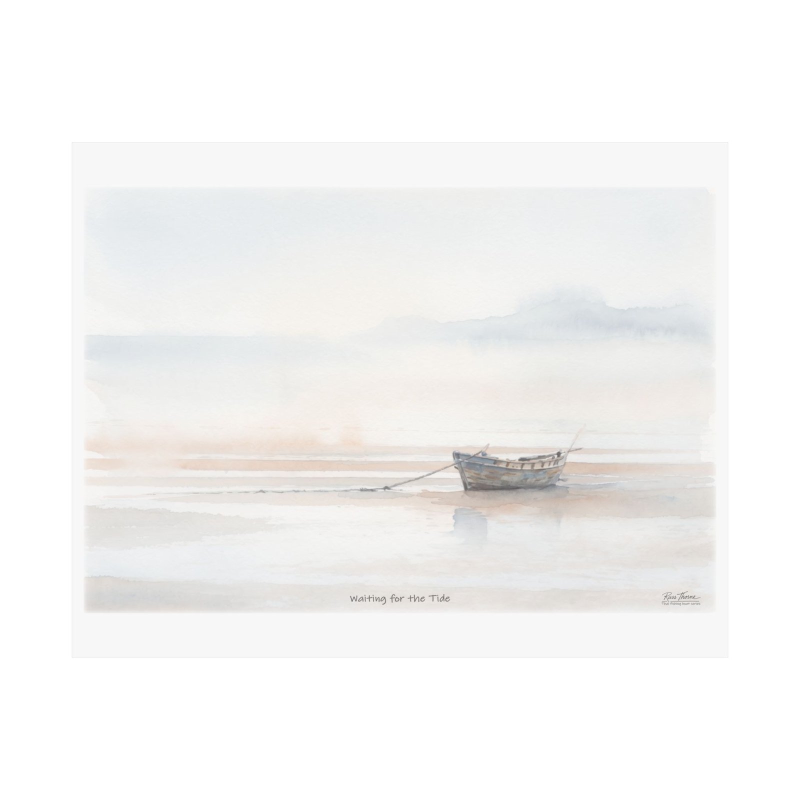 Waiting for the Tide – Coastal Watercolor Fishing Boat Art Print - Image 2