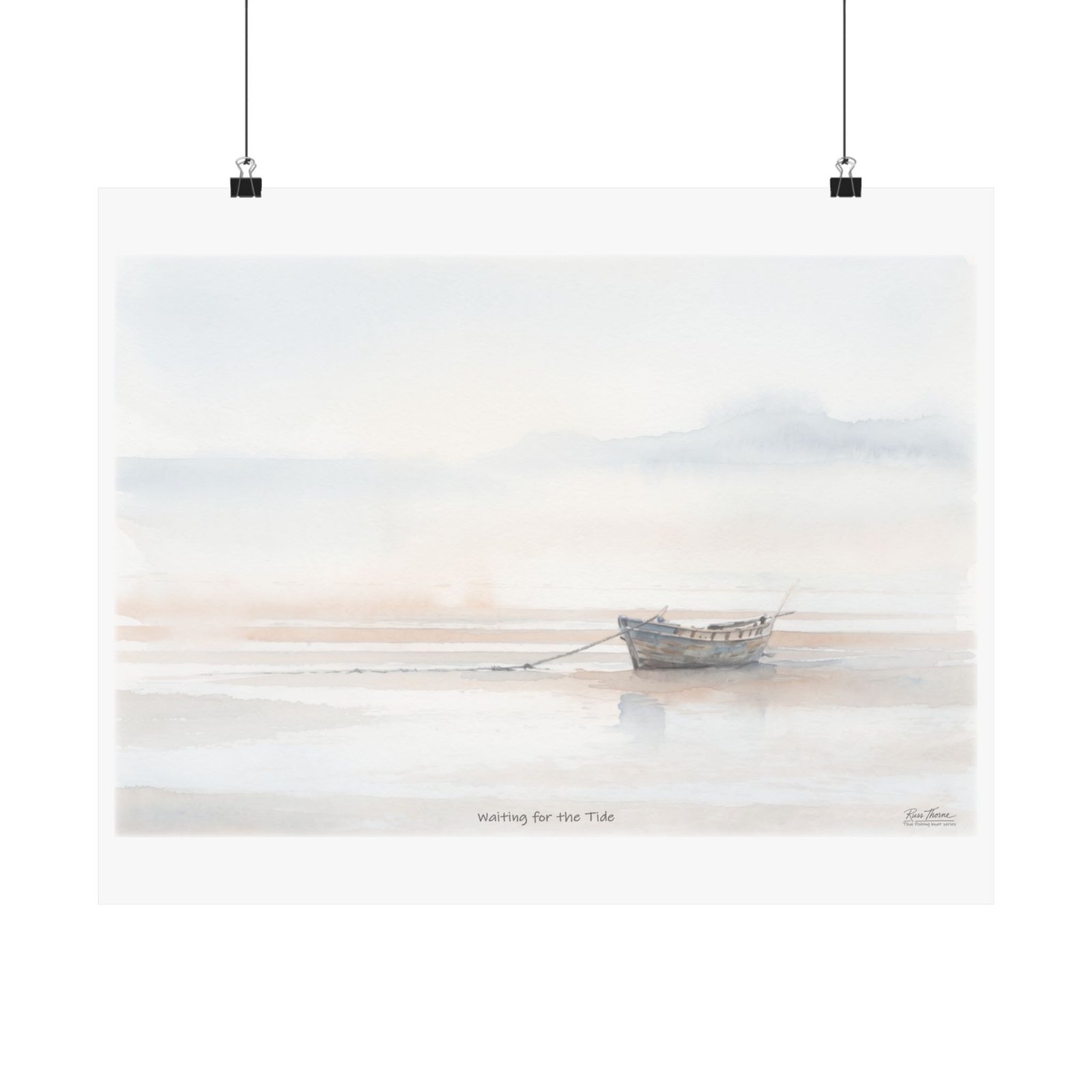 Waiting for the Tide – Coastal Watercolor Fishing Boat Art Print - Image 9