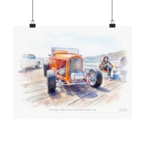 Vintage 1932 Ford-inspired street rod, Pismo Beach, California Watercolor Print