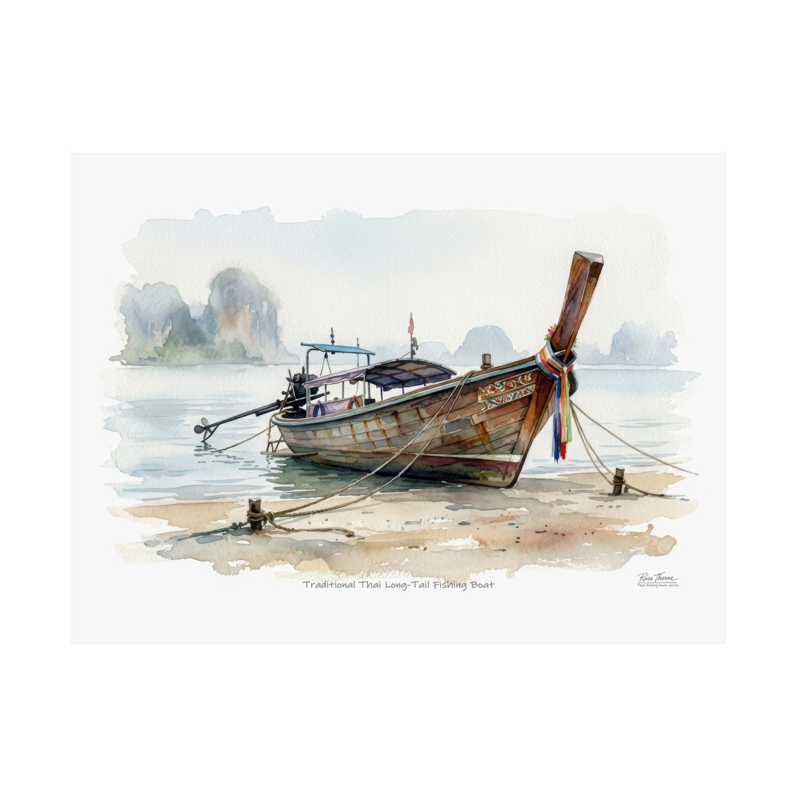 Thai Longtail Boat Watercolor – Traditional Island Fishing Boat Art Print - Image 4