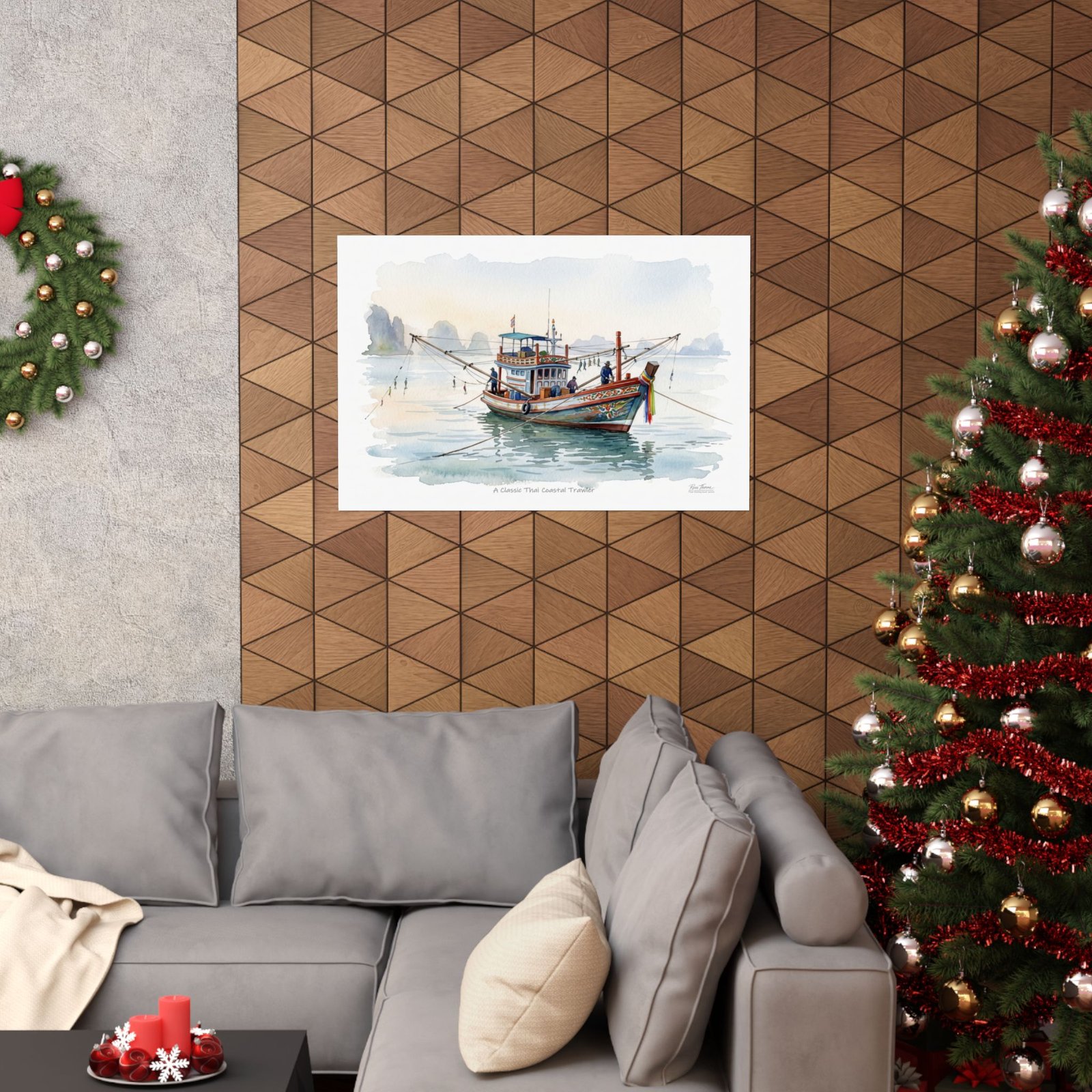 Classic Thai Coastal Trawler Watercolor – Traditional Thailand Fishing Boat Art Print - Image 24