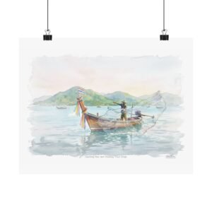 Casting the Net – Traditional Thai Fishing Watercolor Art Print